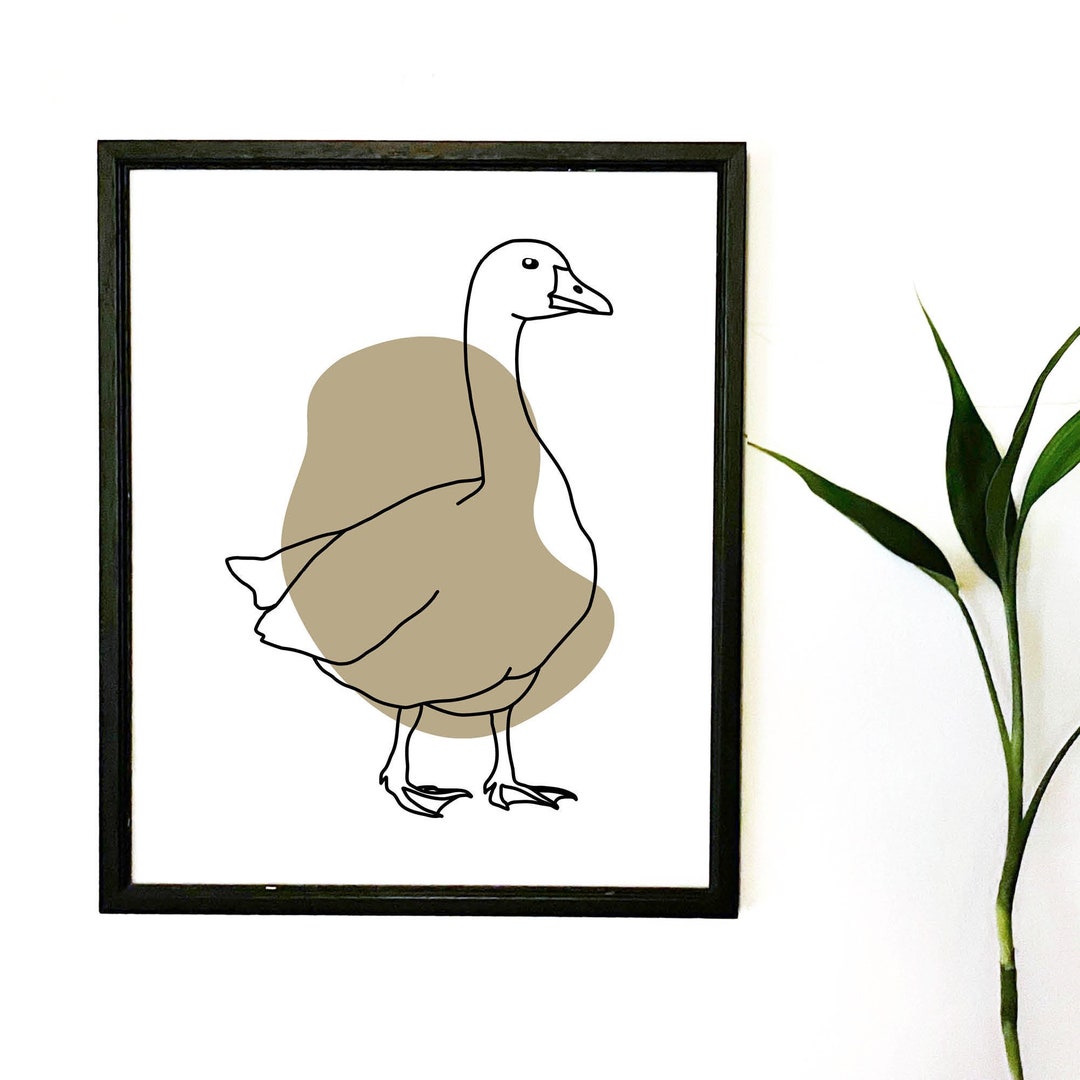 Goose Wall Art, Printable Farm Animal Line Drawing, Minimalist Black