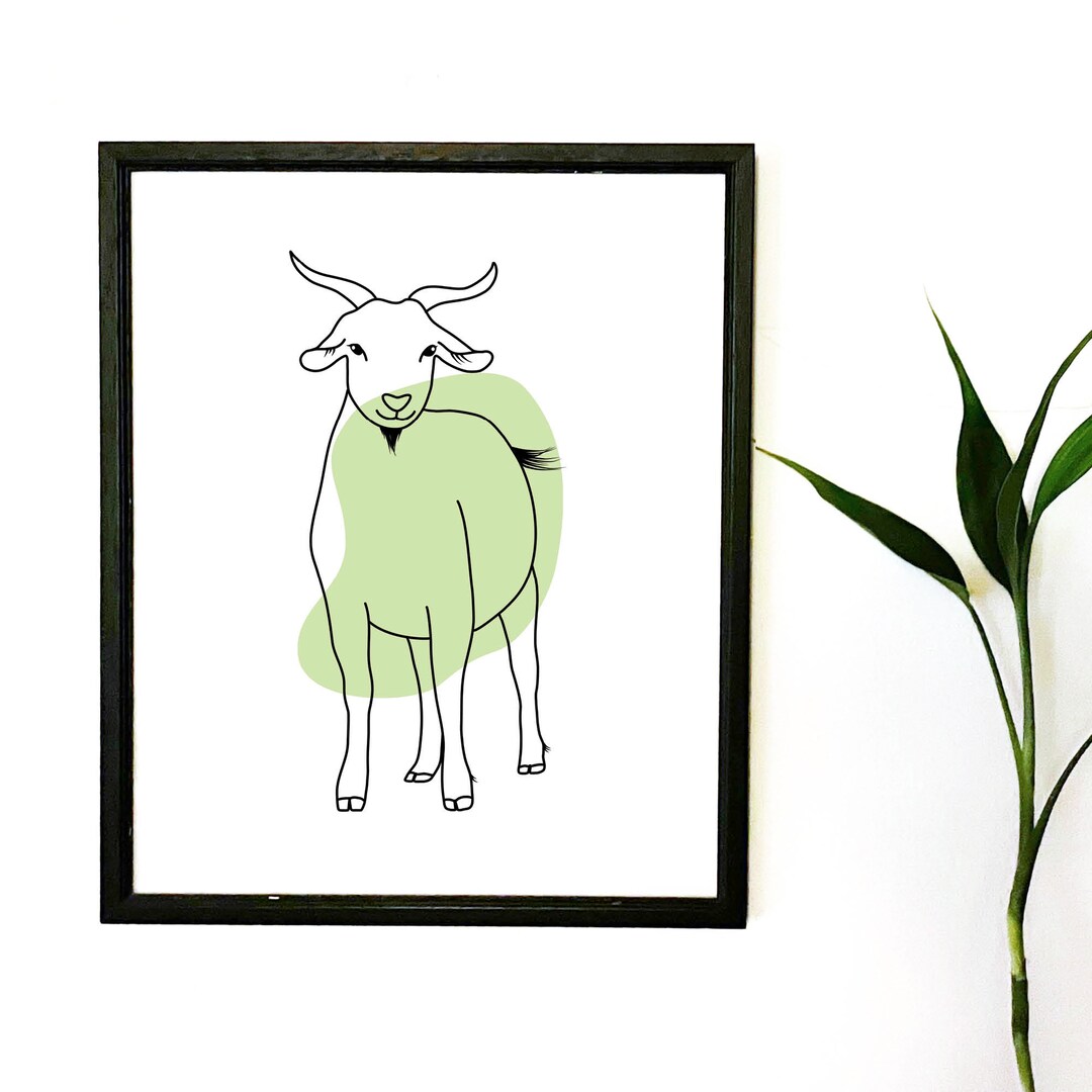 Goat Wall Art, Printable Farm Animal Line Drawing, Minimalist Black