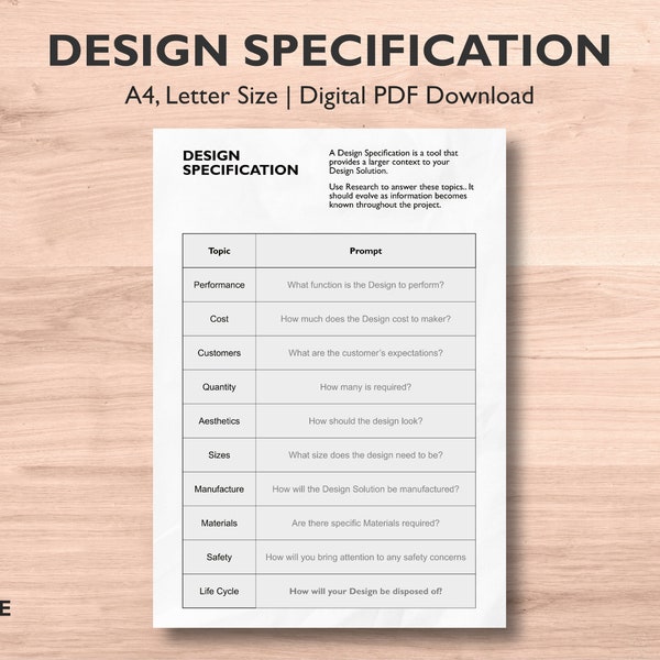 DESIGN SPECIFICATION, Template, PDS, Engineering Design Specification, Product Design Specification Template, Spec List, Design Requirement