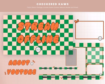 Checkered Kaws-Inspired Twitch Stream Package | Green, Cream (Digital Download)