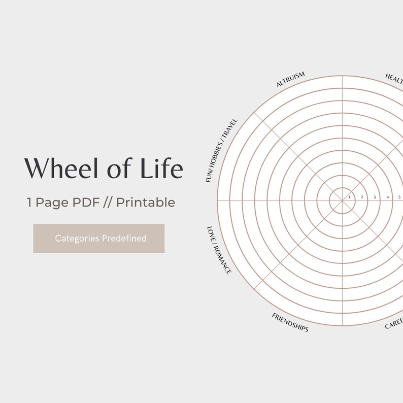 Wheel of Life Template Pdf Printable Light With Categories - Etsy UK