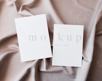 Minimalist double card mockup, invitation mockup, greeting card mockup, wedding mockup, stationery mockup, 5x7 card mockup, smart object psd