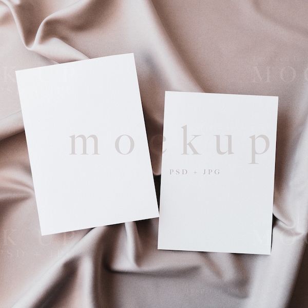 Minimalist double card mockup, invitation mockup, greeting card mockup, wedding mockup, stationery mockup, 5x7 card mockup, smart object psd