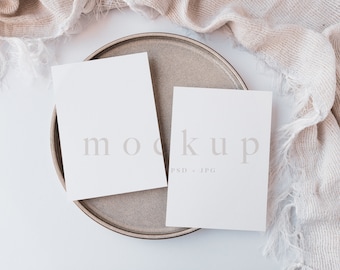 Minimalist double card mockup, 5x7 card mockup, boho mockup, wedding invitation mockup, Card suite Mockup, PSD smart object | JPG 0010