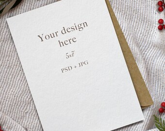 Kerstwenskaart mockup, Xmas briefpapier mockup, kerstkaart mockup, kaart met envelop mockup, Xmas mockup voor kaarten, kaart mockup