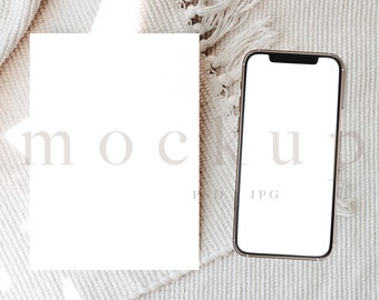 Invite and smartphone mockup, Digital invitation mockup, mobile phone mockup, minimal smartphone mockup and card mockup, Phone Evite mockup
