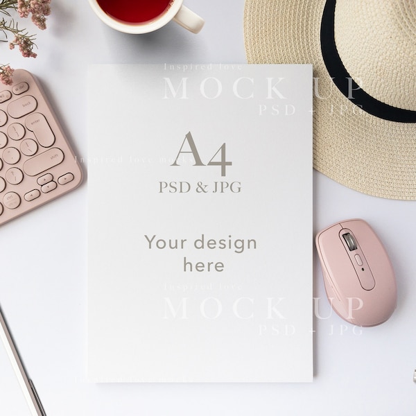 A4 paper mockup, planner mockup, digital planner mockup for print mockups & A4 stationery mockups includes the PSD smart object and JPEG