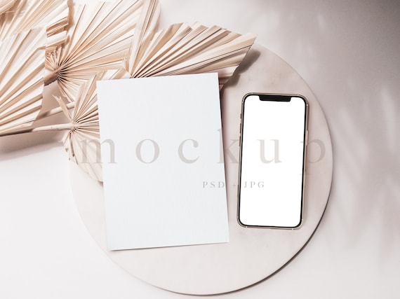 Smartphone mockup, boho Invitation and 5x7 card mockup, Electronic invite mockup, digital invitation mockup, modern device mockup, mock up