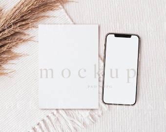 Cell phone mockup, Invitation and smartphone mockup, mobile phone mockup, boho smartphone mockup, card mockup, Cell Phone and invite mockup