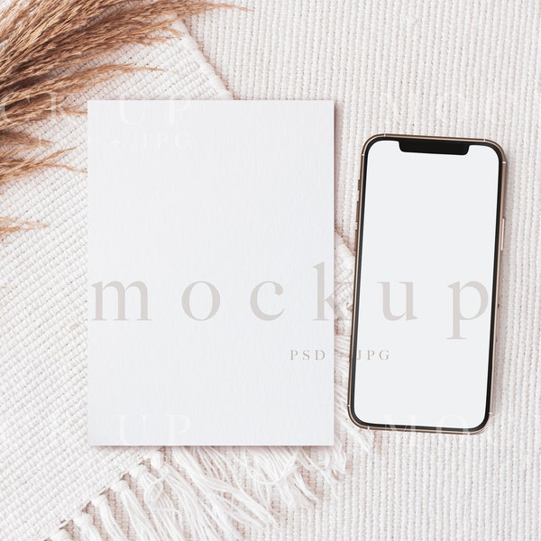 Cell phone mockup, Invitation and smartphone mockup, mobile phone mockup, boho smartphone mockup, card mockup, Cell Phone and invite mockup