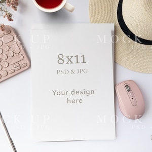 Planner mockup, 8x11 paper mockup, Printable planner mockup, desk mockup with paper, psd planner mockup, US paper mockup, smart object, JPEG