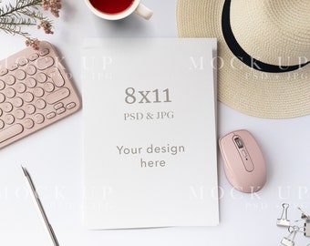 Planner mockup, 8x11 paper mockup, Printable planner mockup, desk mockup with paper, psd planner mockup, US paper mockup, smart object, JPEG