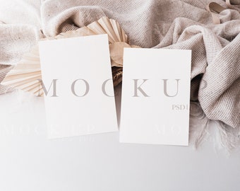 Boho double card mockup, 5x7 card mockup, Minimalist mockup, Wedding invitation set mockup, Card suite Mockup, smart object mockup, 0010