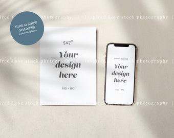 Digital invite mockup, Phone screen mockup, Card and device mockup, minimalist mobile phone mockup, Minimal cellphone and invitation mockup