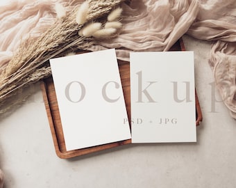 Wedding Invitations Mockup Suite 5x7, Two Minimalist Boho wedding Invite Card Mock ups, Double Card Mockup Suites, PSD smart object + JPG