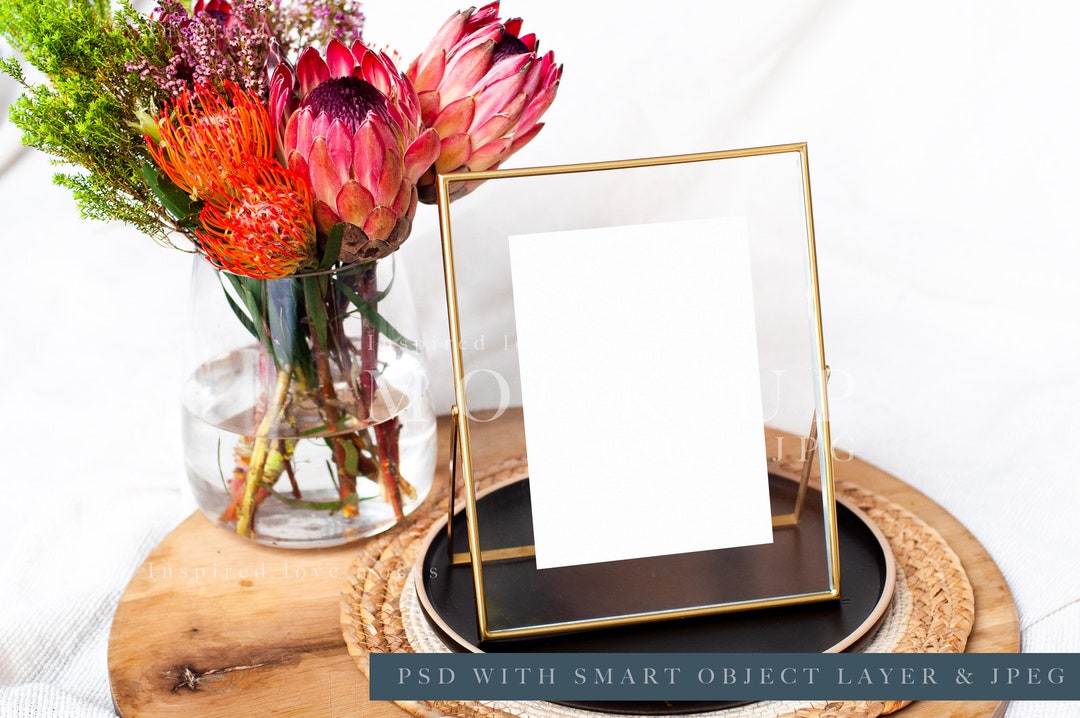 5x7' Mockup in Bright Gold Frame Template Psd Smart Etsy