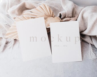 Double card mockup, Wedding invitation mockup, boho 5x7 card mockup, Card set mockup, Card suite Mockup, minimalist mockup, PSD | JPG 0010