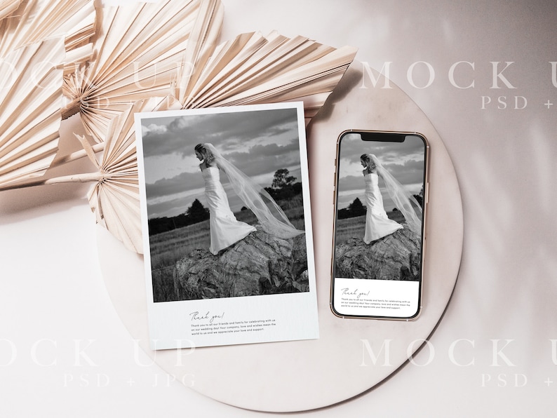 paper mockup with iphone mockup on a round plate with dry palm leaves, boho mockup with dried leaves and palms. Smartphone mockup, boho Invitation and 5x7 card mockup, Electronic invite mockup, digital invitation mockup, modern device mockup, mock up
