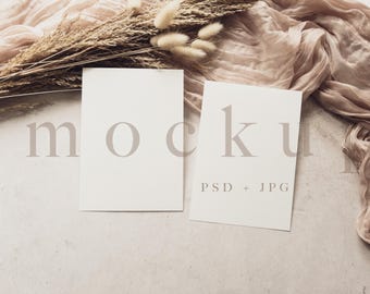 Minimalist Double Card Wedding Invitation Mockup suite, 5x7 Mockup, Boho Mockup Invitation, Card Suite Mockup, PSD smart object Mockup + JPG