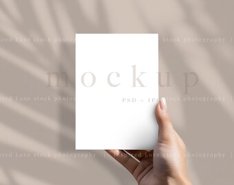 Greeting Card Mock up, 5x7 Card Mockup, Smart Object Mockup, Minimalist Hand Card Mockup, Simple White Wedding Invitation Mockup, Mock ups