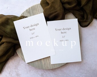 Double card mockup, 5x7' card mockup, multiple white card mockup, minimalist 5x7 mockup, wedding mockup includes psd smart object & jpg 0012
