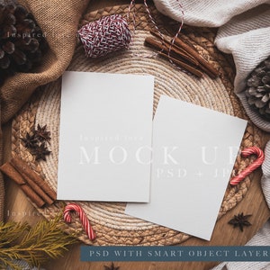 Doppelte Weihnachtskarte Mockup, Weihnachtsgrußkarten Mockup, Weihnachtskarten Mockup, Karten Mockup für Weihnachten, festliches Postkarte Mockup