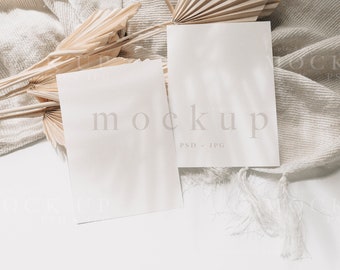 Double card mockup, wedding mockup, greeting card mockup, 5x7 invitation mockup, Minimalist mockup, wedding invitation set mockup, PSD 0010