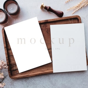Minimalistische dubbele kaart mockup, 5x7 kaart mockup, boho mockup, bruiloft uitnodiging mockup, Card suite Mockup, PSD smart object | JPG 0014