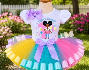 Pastel Birthday Tutu Outfit with Custom Name, Toddler Girl Gracies Corner Shirt