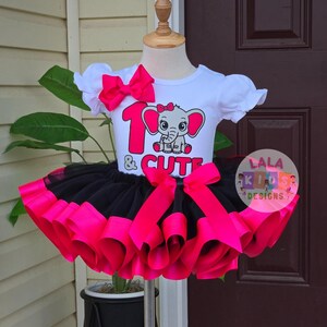 Elephant Birthday Tutu Outfit: Custom Name, Black Tutu Set
