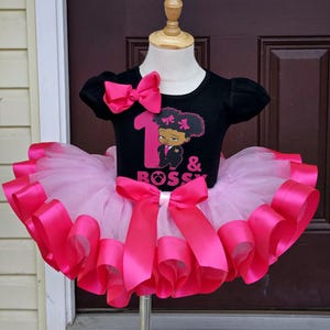 Boss Baby Birthday Tutu Outfit: Custom Name, Black & Pink Tutu Set
