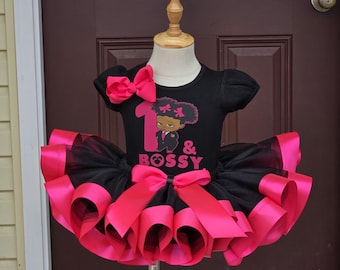 Bossy Baby Birthday Tutu Outfit: Custom Name, Black & Pink