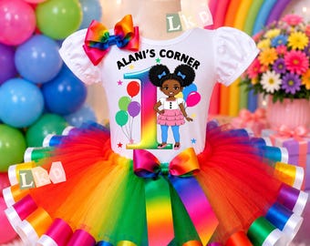 Rainbow Tutu Outfit: Personalized Gracee Corner Inspired Birthday Tutu Set with Shirt