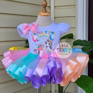 Pastel Rainbow Unicorn Tutu Outfit: Personalized Birthday Set