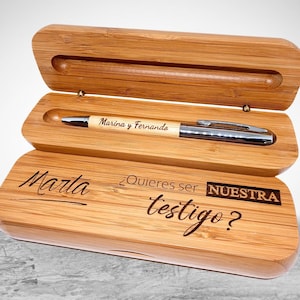 Penna testimone di nozze con scatola di bambù personalizzata, penna personalizzata, regalo testimone di nozze, dettaglio per il testimone, testimone dello sposo