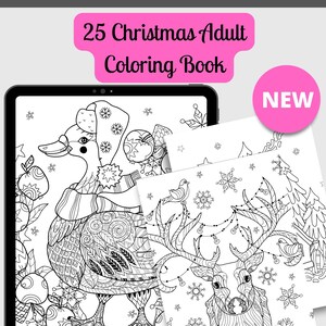 Christmas Adult Coloring Book, Printable Adult Colouring Pages, Instant Download