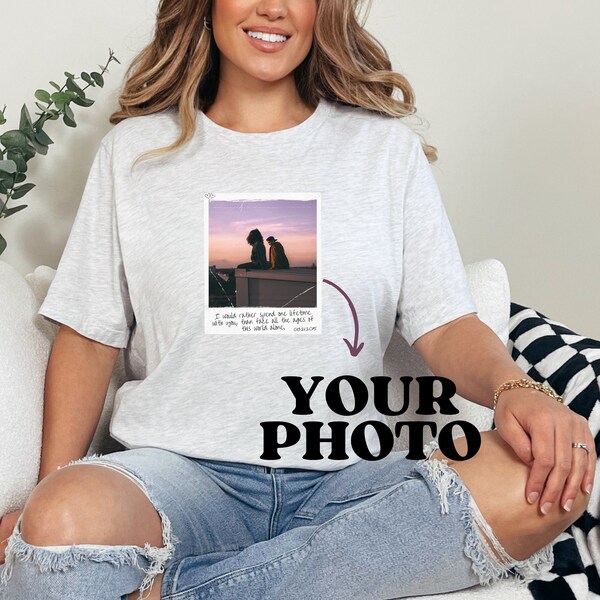 Custom Polaroid Shirt With Own Image And Quote, Personal Polaroid Photo Tshirt, Customized Polaroid Retro Style T-Shirt With Cute Love Quote