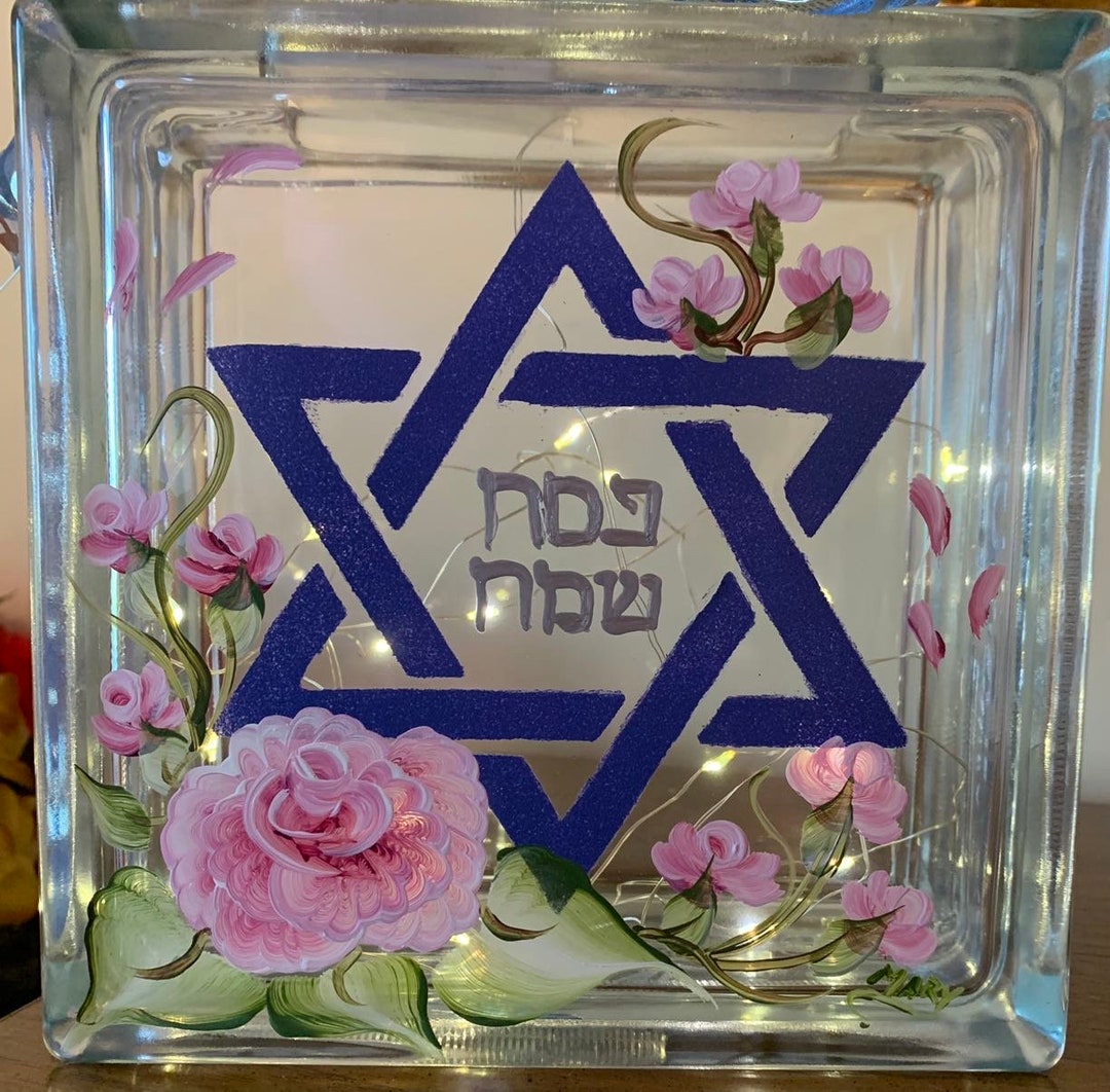 Hand Painted Happy Passover/pesach Block Light With Star of David, Rose ...