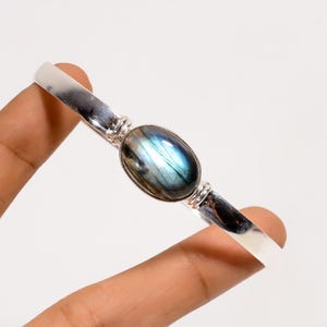 Labradorite Bangle, 925 Sterling Silver Bangle, Handmade Adjustable Bangle, Gemstone Bangle, Gift For Her, Labradorite Jewelry