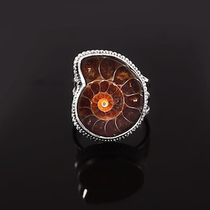 Ammonite Fossil Ring | 925 Sterling Silver Handmade Statement Ring | Ancient Fossil Jewelry | Unique Boho Ring | Gift for Her