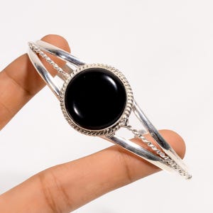 Bracciale in onice nero naturale, argento sterling 925, bracciale con pietre preziose, bracciale fatto a mano, bracciale regolabile, splendido bracciale, gioiello da regalo per donna