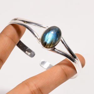 Labradorite Bangle, 925 Sterling Silver Bangle, Handmade Adjustable Bangle, Gemstone Bangle, Gift For Her, Labradorite Jewelry