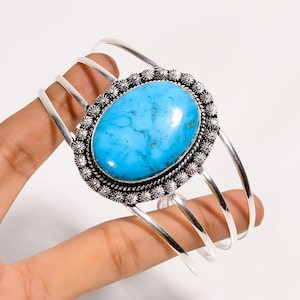Brazalete de turquesa, brazalete de plata 925, brazalete hecho a mano, brazalete de piedras preciosas, brazalete hermoso, brazalete de diseñador, brazalete magnífico, regalo de cumpleaños