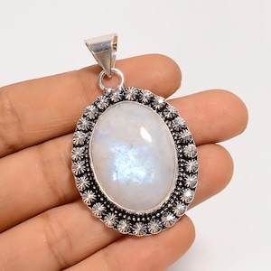Moonstone Pendant Heart Gemstone Pendant Necklace 925 Sterling Silver Pendant Rainbow Pendant Handmade Pendant Jewelry Gift