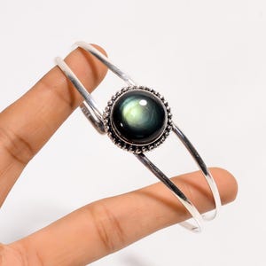 Labradorite Bangle, 925 Sterling Silver Bangle, Handmade Adjustable Bangle, Gemstone Bangle, Gift For Her, Labradorite Jewelry