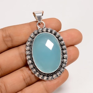 Chalcedony Pendant 925 Sterling Silver Pendant Necklace Chalcedony Gemstone Pendant Jewelry Handmade Pendant Chalcedony Jewelry Gift For Her