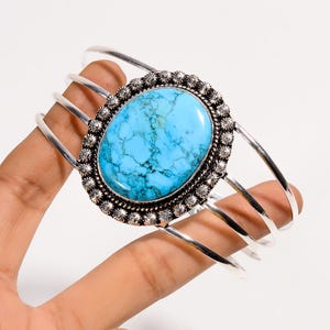 Brazalete de turquesa, brazalete de plata 925, brazalete hecho a mano, brazalete de piedras preciosas, brazalete hermoso, brazalete de diseñador, brazalete magnífico, regalo de cumpleaños