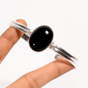 Bracciale in onice nero naturale, argento sterling 925, bracciale con pietre preziose, bracciale fatto a mano, bracciale regolabile, splendido bracciale, gioiello da regalo per donna