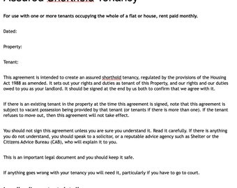 Assured Shorthold Tenancy Agreement - England