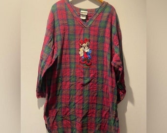 Vintage Minnie Mouse Plaid Embroidered Sleep Shirt Pajamas Plaid Disney Rare XXL